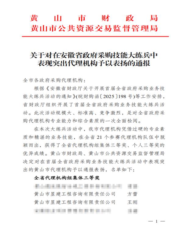喜報(bào)！屯溪城建投公司參股企業(yè)昱建咨詢公司員工助力黃山代表隊(duì)斬獲省級大獎(jiǎng)